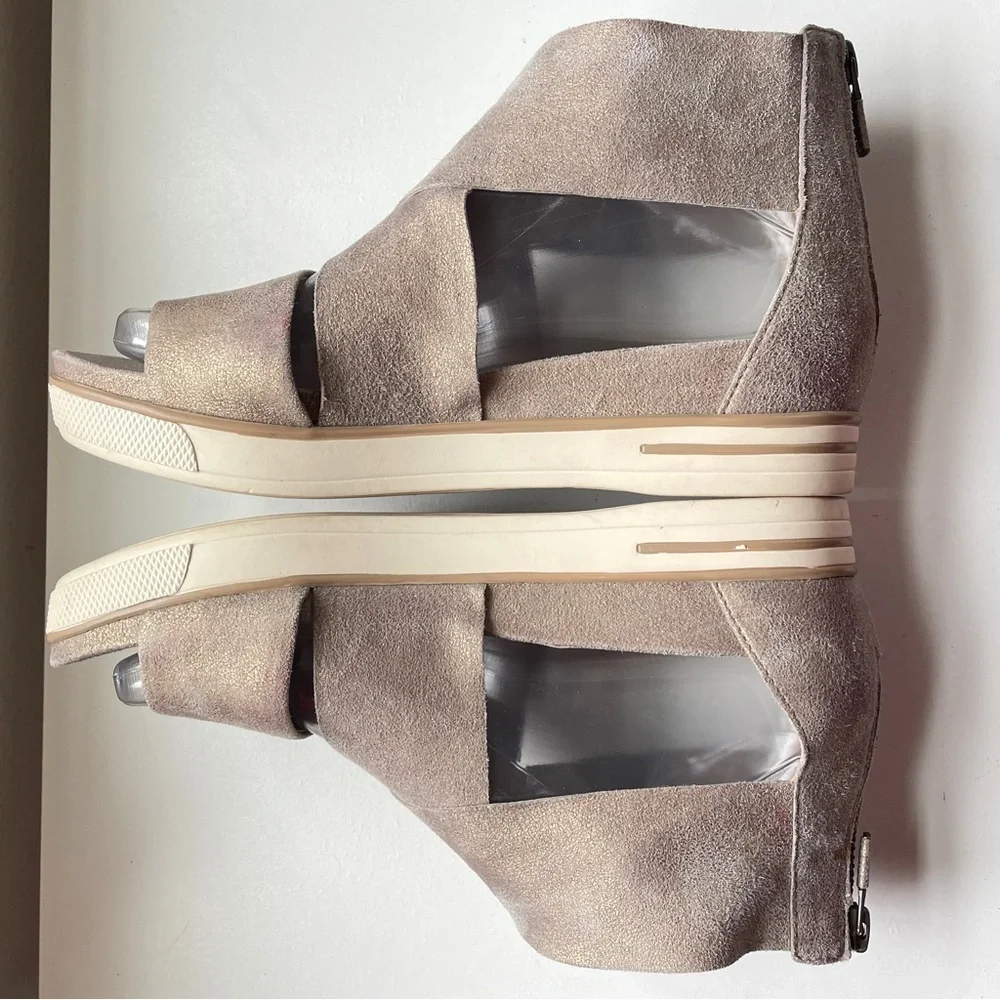 Eileen Fisher Metallic Sport Suede Criss Cross Banded Wedge Platform Sandals 7 - Picture 7 of 13